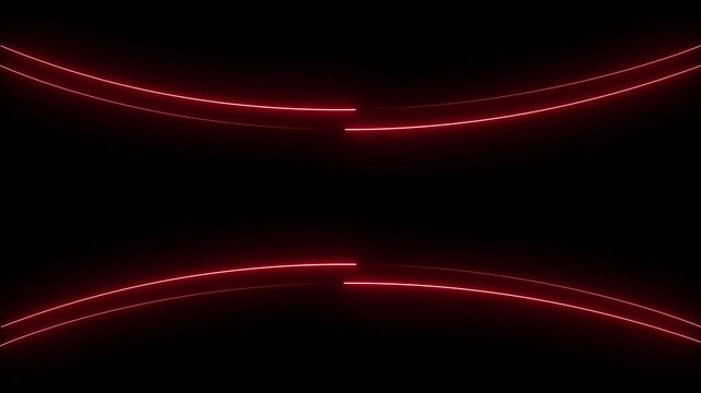 red neon glowing curved laser lines animation loop motion graphics.