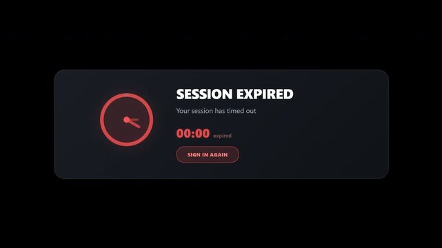 Session Expired Timeout Notification Login Security Countdown UI Panel Alpha Channel 4K Animation