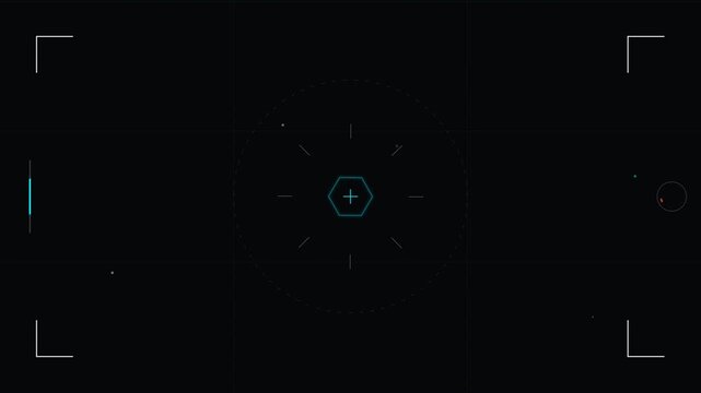 Abstract digital technology HUD display film overlay with circular targeting scope and modern graphical elements for futuristic visual effects