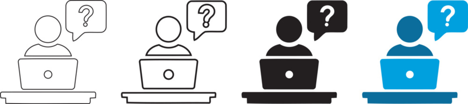 Silhouette people asking questions on laptops