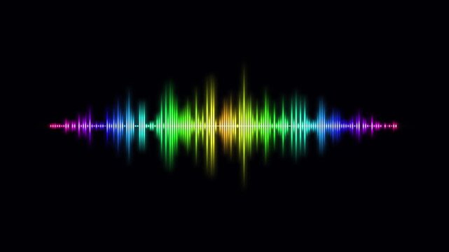 Colorful audio equalizer waveform pulsing on black background