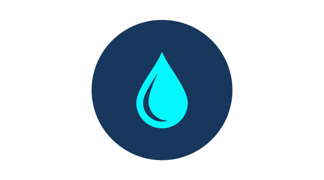 Blue water drop icon inside circle symbol for liquid conservation