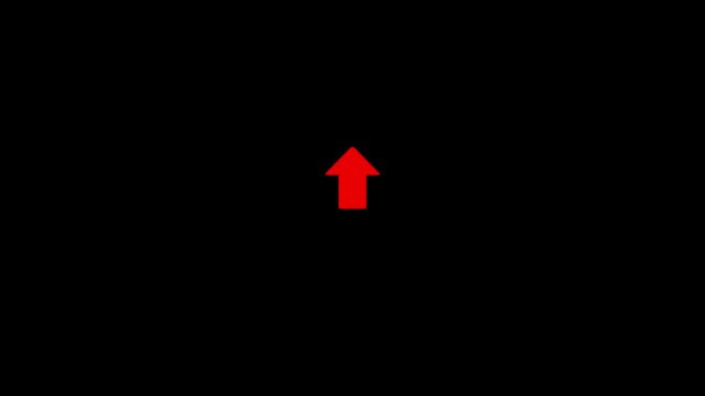 A bright red upward-pointing arrow centered on a completely black background signifying direction, progress, increase, or a call to action in digital or conceptual contexts. Keywords: red, arrow