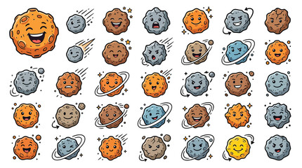 Cute Cartoon Asteroids with Faces and Emotions © baktiar