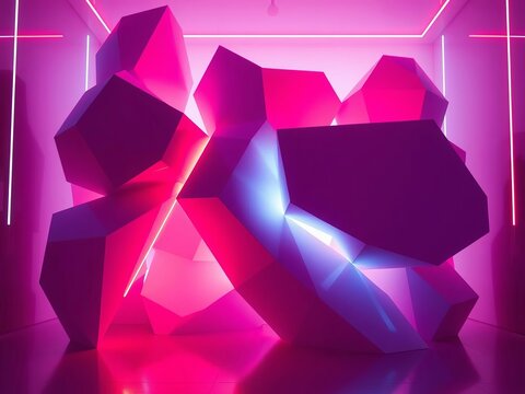 Geometric masses merge, their outlines softened by atmospheric luminescence,  night,  graphic