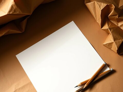 Paper canvas awaits its muse Warm coffee, graphite whispers Pure potential ,  above,  blank