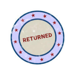 Fototapeta premium Returned badge with red text and purple border on white background isolated on transparent background