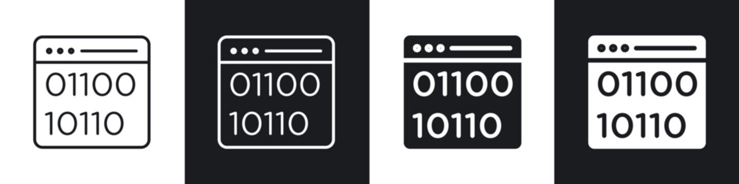 Binary code icon flat outline in black