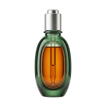 Green glass face serum bottle with silver dropper beauty product skincare bottle cosmetic bottle skin treatment beauty packaging anti aging liquid serum transparent bottle as PNG element
