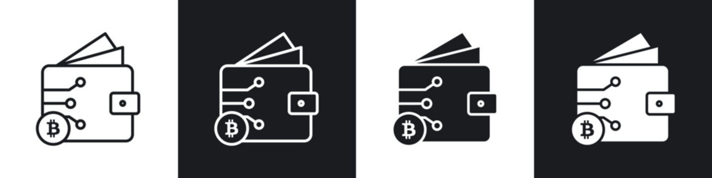 Cryptocurrency wallet icon flat outline in black
