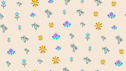 Fototapeta premium Stylized flowers and palm trees seamless pattern