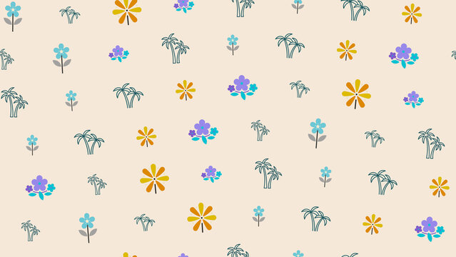 Stylized flowers and palm trees seamless pattern