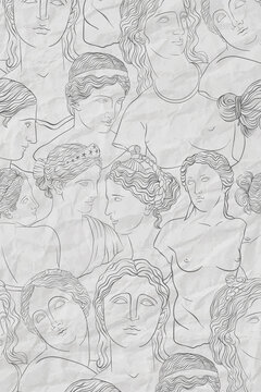 Greek sculpture pattern background, line art design