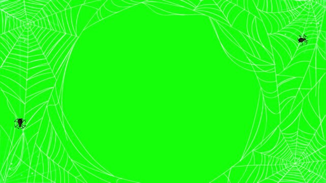 Cobweb frame crawling spiders halloween spooky overlay on green screen background