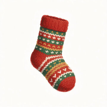 Knitted Christmas stocking with festive patterns