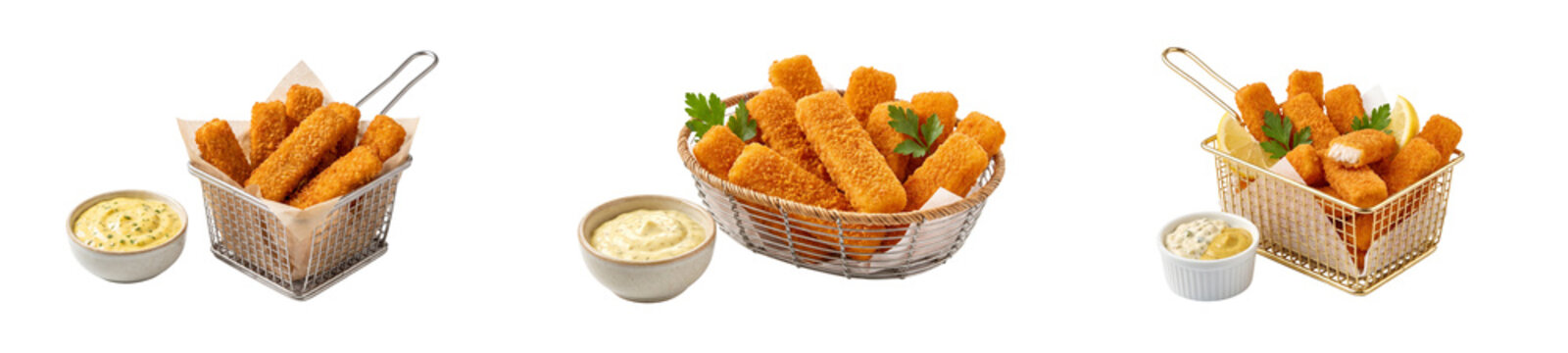  Golden Fish Finger basket served with tartary mustard dip, pure