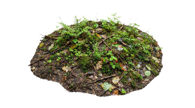 Circular Forest Floor Patch With Moss Ferns and Tiny Plants
