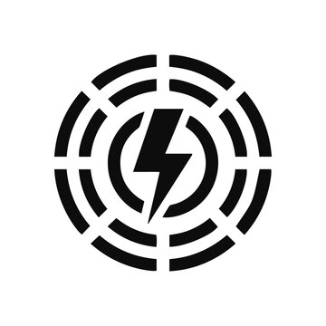 wireless charging icon with a lightning bolt symbol in black vector