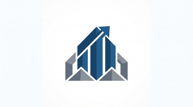Blue geometric building with overlapping peaks logo for real estate, construction, property development, architecture firm, housing investment and corporate branding