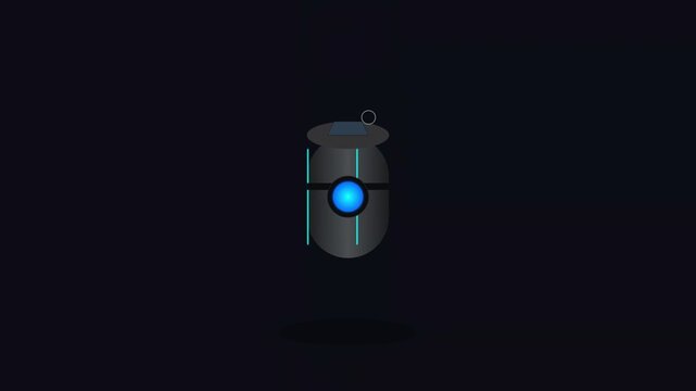 Futuristic sci-fi grenades with blue glowing core on dark background