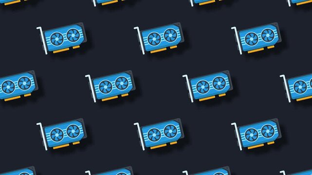 Seamless pattern of modern blue graphic processing units for computer hardware technology background