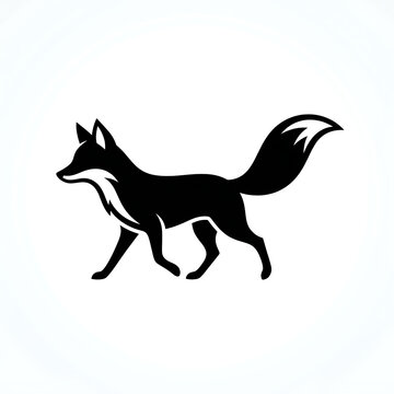 Black silhouette fox running on grass