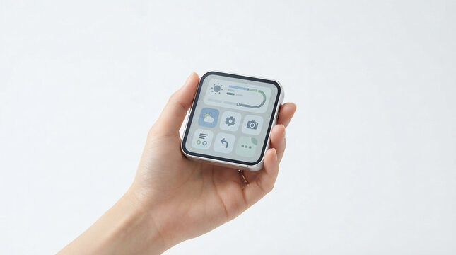 A conceptual handheld device displaying a grid of colorful app icons and interface elements, suggesting digital connectivity and modern technology