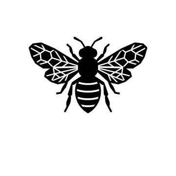 Black and yellow bee vector icon with wings spread