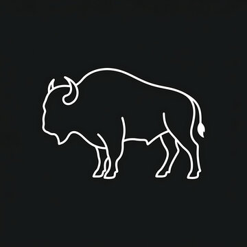 Black and white bison silhouette outline icon
