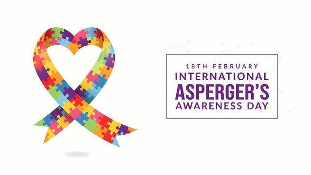 Colorful puzzle piece heart ribbon for international asperger awareness day on february eighteenth