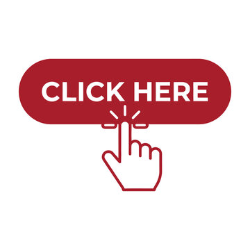 Red Click Here Button With Hand Cursor Icon Isolated On White Background For Web Design And User Interface