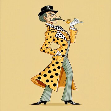 Elegant Dapper Gentleman in Spotted Yellow Suit Cartoon Illustration