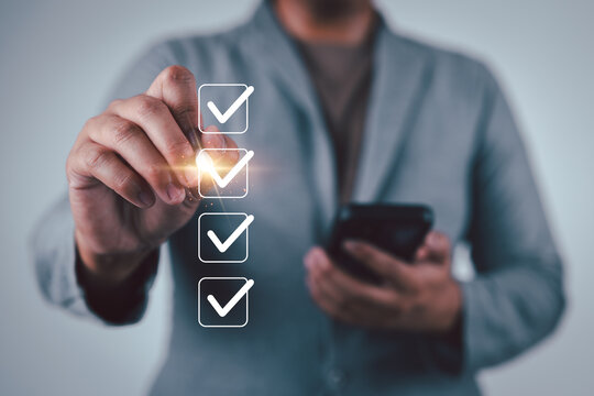 Tick checklist mark, task approval, validation, and workflow management for business organization and productivity, highlighting efficiency, completion, professional performance tracking