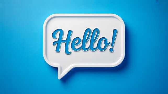 Hello speech bubble on blue background representing communication, greeting and social interaction