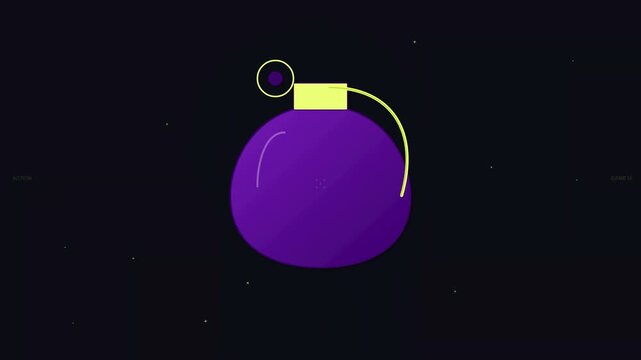Six purple cartoon grenades floating on a dark starry background