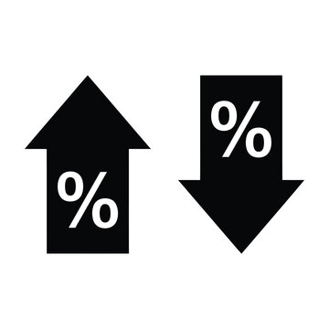 Percentage increase and decrease arrows. Financial growth and decline icons. Business statistics symbols. Economic data visualization indicators.