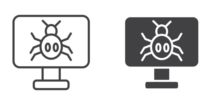 Computer bug icon flat outline in black