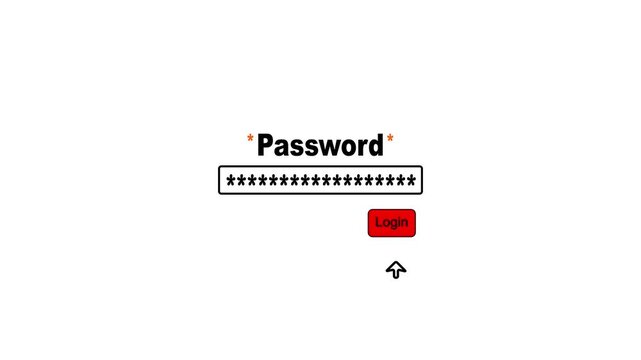 The word "Password" is displayed in bold orange letters with asterisks representing a hidden input field and a small "Login" button on a clean white background, indicating a security or access