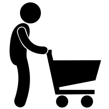 3d man pushing a shopping cart