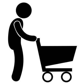 3d man pushing a shopping cart