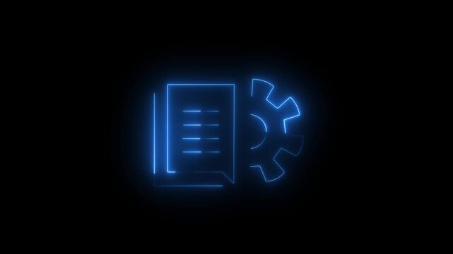 Neon line Document settings with gears icon isolated on black background. Software update, transfer protocol, teamwork tool management.