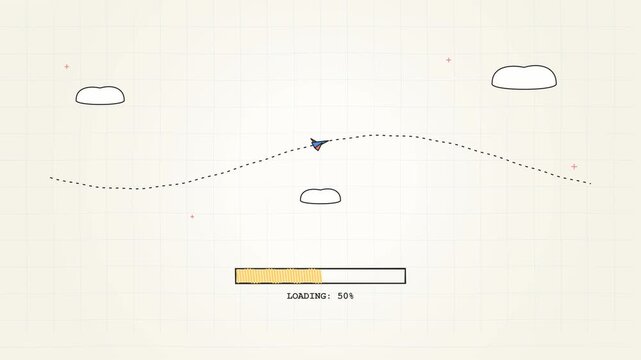 A Paper Airplane Flying Along A Dotted Trajectory With A Loading Bar