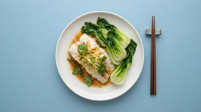 Steamed fish with bok choy