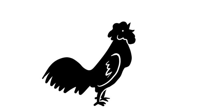 Black rooster silhouette crowing animation