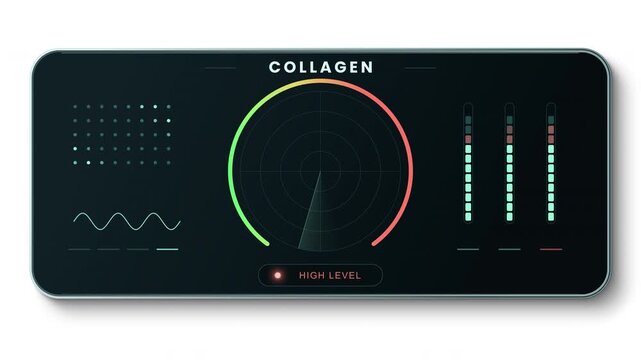 High Collagen Level Medical HUD Gauge Animation, Skin Health Biomarker Monitoring Dashboard
