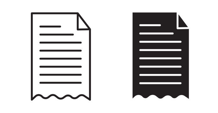 Receipt icon flat outline in black