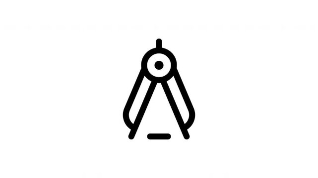 Compass stationery outline icon looping animation, geometry drawing tool symbol motion graphic for education presentation design use