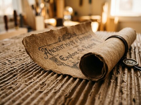 Old Parchment Scroll with Ancient Maps Journals for Adventure