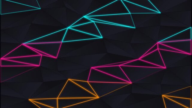 Abstract geometric background with glowing neon lines and dark triangles