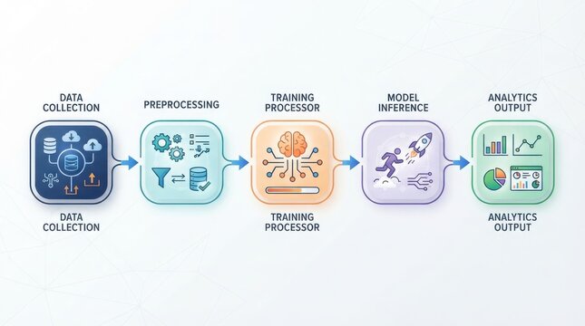 A visual workflow diagram illustrating the complete machine learning data pipeline process